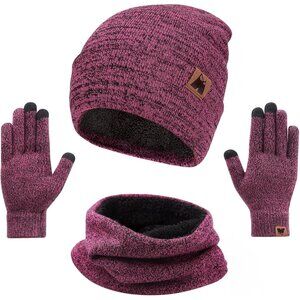 Winter Beanie Hat Scarf and Touch Screen Gloves 3-Piece Set, 2025 Cold Weather K
